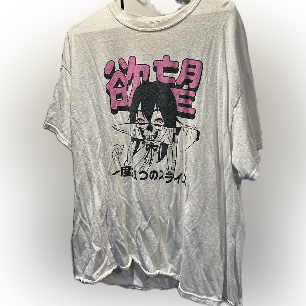 Graphic Anime Girl T-Shirt - White & Pink